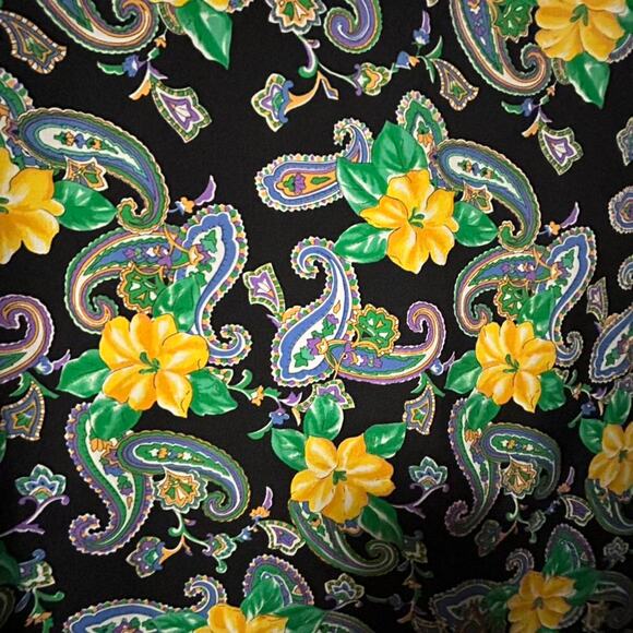 Vintage 80s smooth silky blouse paisley hibiscus short style - Picture 2 of 4